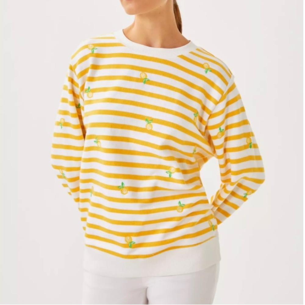 $90 Lilly Pulitzer Ballard Cotton Sweatshirt in Honeycomb Resort White - New